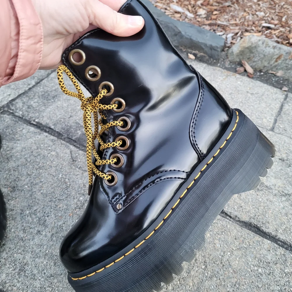 Dr. Martens Black Combat Boots with Yellow Laces - Picture 11 of 15